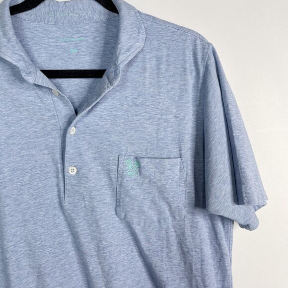 B Draddy Mens Medium M Blue Heather Pima Cotton Chest Pocket Short Sleeve Polo - Picture 3 of 8
